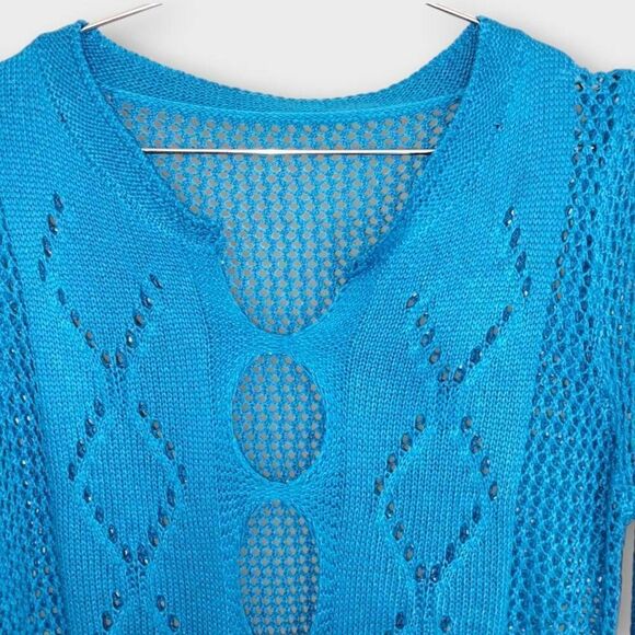 Kingspinner Womens Coverup Sz‎ Medium Crochet Knit Swim Beach Dress Turquoise - Picture 6 of 13